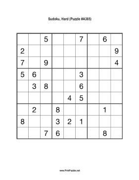 Sudoku - Hard A385 Printable Puzzle