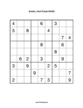 Sudoku - Hard A386 Printable Puzzle
