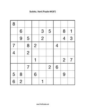 Sudoku - Hard A387 Printable Puzzle