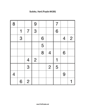 Sudoku - Hard A388 Printable Puzzle