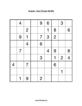 Sudoku - Hard A389 Printable Puzzle