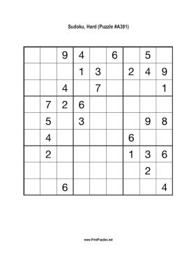 Sudoku - Hard A391 Printable Puzzle