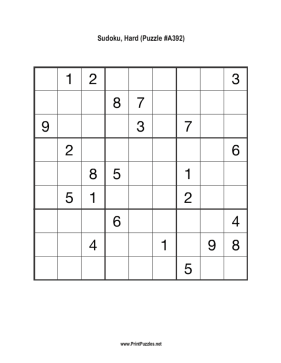 Sudoku - Hard A392 Printable Puzzle