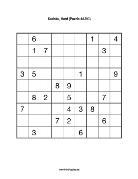 Sudoku - Hard A393 Printable Puzzle