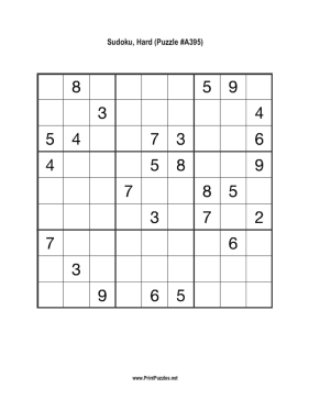Sudoku - Hard A395 Printable Puzzle
