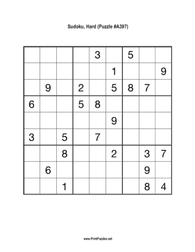 Sudoku - Hard A397 Printable Puzzle