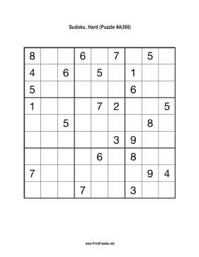 Sudoku - Hard A398 Printable Puzzle