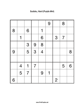Sudoku - Hard A4 Printable Puzzle