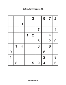 Sudoku - Hard A400 Printable Puzzle