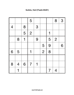 Sudoku - Hard A401 Printable Puzzle
