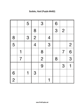 Sudoku - Hard A402 Printable Puzzle