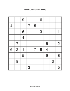 Sudoku - Hard A404 Printable Puzzle