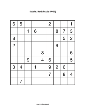 Sudoku - Hard A405 Printable Puzzle