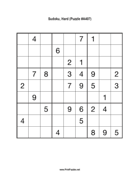 Sudoku - Hard A407 Printable Puzzle