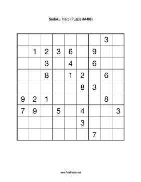 Sudoku - Hard A408 Printable Puzzle
