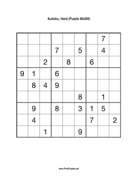 Sudoku - Hard A409 Printable Puzzle