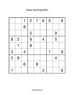 Sudoku - Hard A41 Printable Puzzle