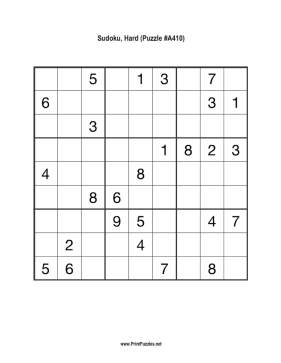 Sudoku - Hard A410 Printable Puzzle