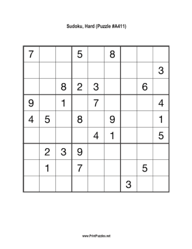 Sudoku - Hard A411 Printable Puzzle