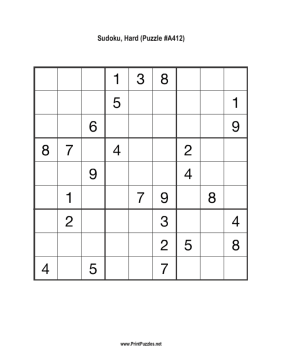 Sudoku - Hard A412 Printable Puzzle