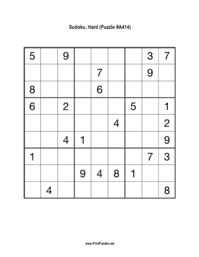 Sudoku - Hard A414 Printable Puzzle
