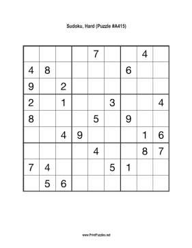 Sudoku - Hard A415 Printable Puzzle
