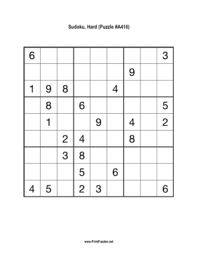 Sudoku - Hard A416 Printable Puzzle