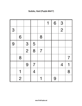 Sudoku - Hard A417 Printable Puzzle