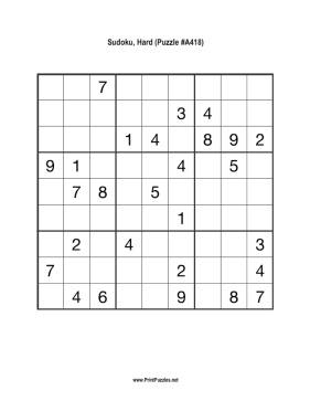 Sudoku - Hard A418 Printable Puzzle