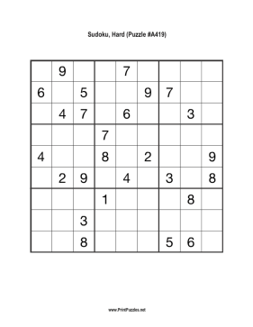 Sudoku - Hard A419 Printable Puzzle
