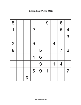 Sudoku - Hard A42 Printable Puzzle