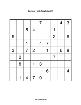 Sudoku - Hard A420 Printable Puzzle