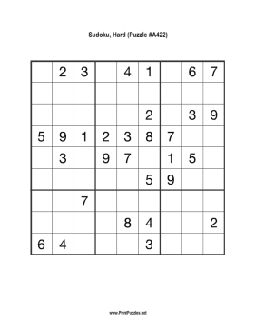 Sudoku - Hard A422 Printable Puzzle