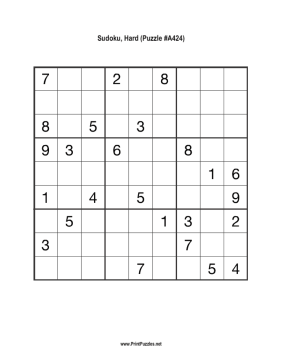 Sudoku - Hard A424 Printable Puzzle