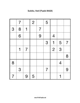 Sudoku - Hard A426 Printable Puzzle
