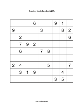 Sudoku - Hard A427 Printable Puzzle