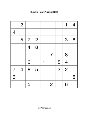 Sudoku - Hard A428 Printable Puzzle