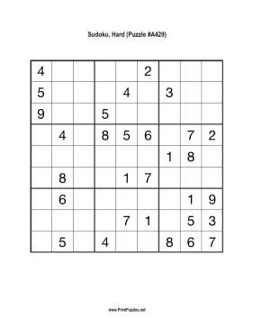 Sudoku - Hard A429 Printable Puzzle