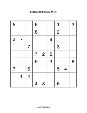 Sudoku - Hard A430 Printable Puzzle