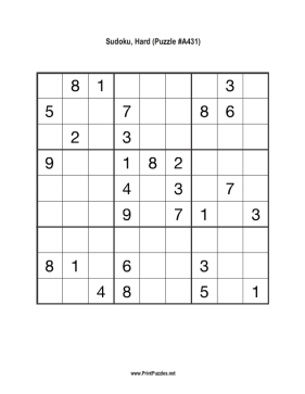 Sudoku - Hard A431 Printable Puzzle