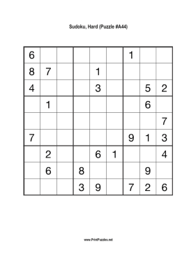Sudoku - Hard A44 Printable Puzzle