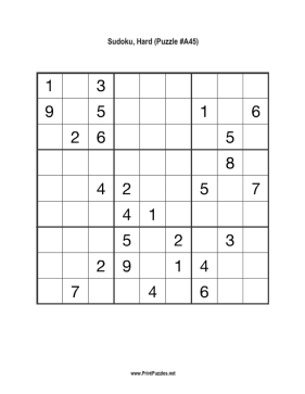Sudoku - Hard A45 Printable Puzzle