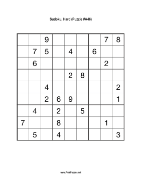 Sudoku - Hard A46 Printable Puzzle