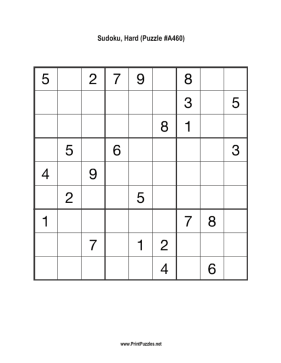 Sudoku - Hard A460 Printable Puzzle
