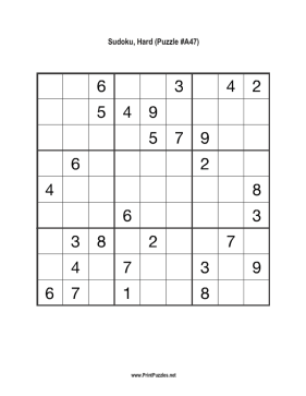 Sudoku - Hard A47 Printable Puzzle