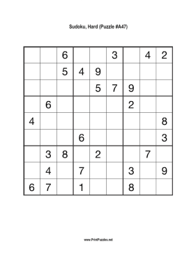 Free Printable Hard Sudoku with the Answer #11827