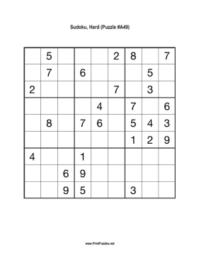 Sudoku - Hard A49 Printable Puzzle