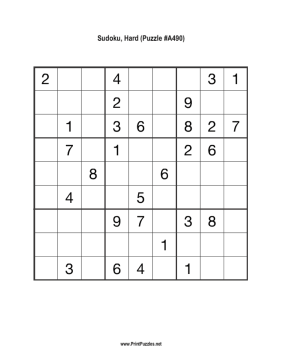 Sudoku - Hard A490 Printable Puzzle