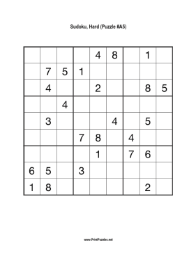 Sudoku - Hard A5 Printable Puzzle