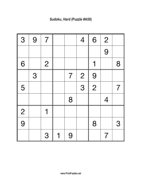 Sudoku - Hard A50 Printable Puzzle